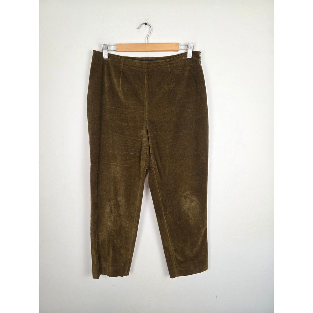 Piazza Sempione Olive Brown Corduroy Straight Leg Pant Side Zip Size US 12 IT 48
